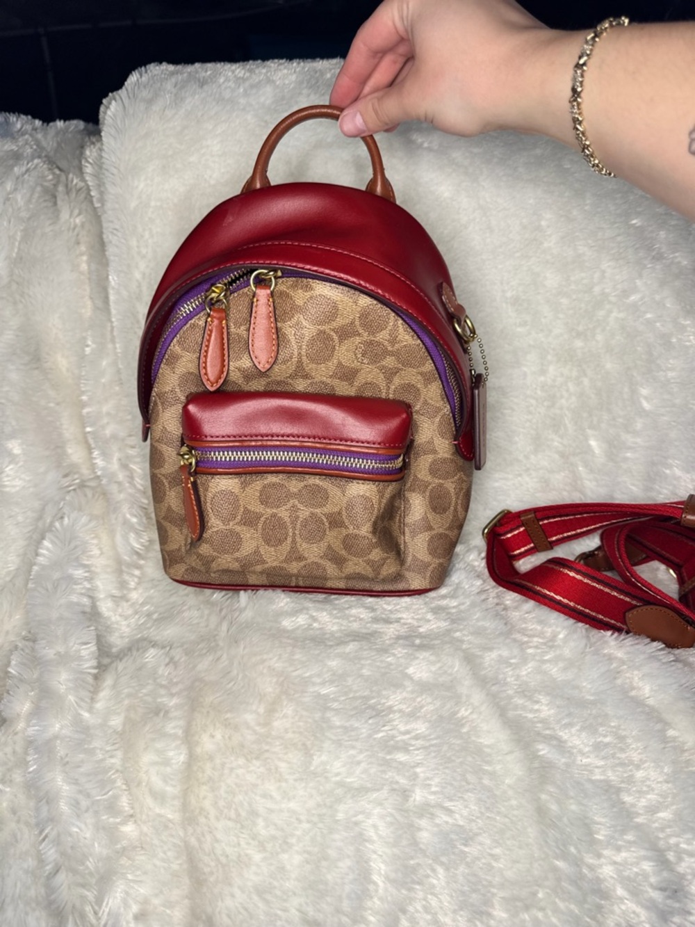 Coach Mini Backpack in Red and Tan Signature Canvas